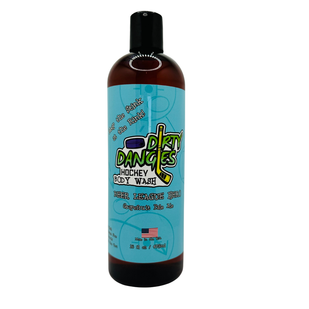 Bottle of Dirty Dancer hockey body wash on a white background
