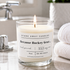 A white scented hockey candle in a bathroom. Because Hockey Gear