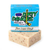 A white and orange beer league hero grapefruit pale ale soap bar with a blue soap box on a white background