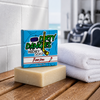 Barrr down bay rum scented hockey soap bar in a clean locker room with hockey gear
