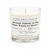A white scented hockey candle on a white background. Because nobody in this house wants to shower...