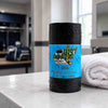 dirty dangles natural hockey Deodorant stick odr scent with blue label and black container on a locker room counter with a towel and hockey gear in the background