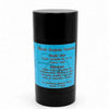 the back of a dirty dangles natural hockey Deodorant stick odr scent with blue label and black container on a white background