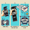 A pictograph of the instructions for using Dirty dangles stank fighter hockey gear deodorizer. 1. Shake well. 2. Apply generously to your nasty gear. 3. Allow your gear to dry. 